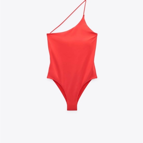 Zara Red Asymmetric One Piece Swimsuit. NWT. Size Medium. - Picture 3 of 6